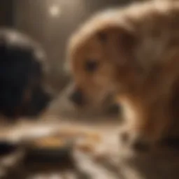 A concerned dog owner examining their pet after vomiting