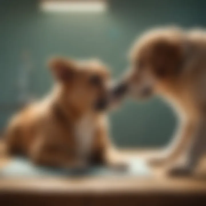 Dog receiving medical examination