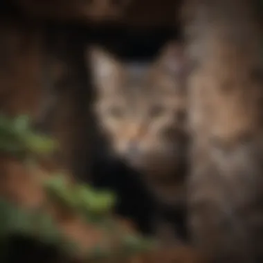 Inquisitive Feline Hideout Cat with Wide Eyes in Sheltered Nook