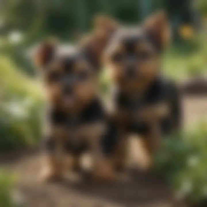 Yorkshire Terrier Puppies Playing in a Lush Garden