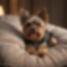 Elegant Yorkshire Terrier resting on a plush cushion